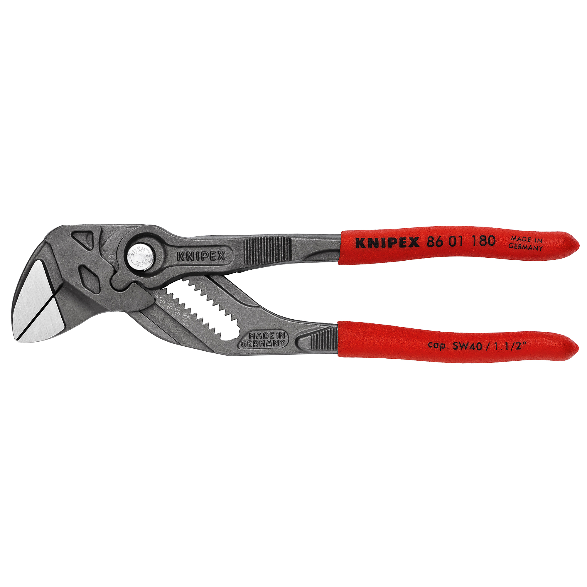 KNIPEX Pliers Wrench - 7.25in., Non-Slip Plastic, Steel, 1.5in. Jaw Capacity, Model# 86 01 180